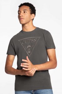 חולצת T גס לגברים Guess EMBROIDERED LOGO - חום/ירוק