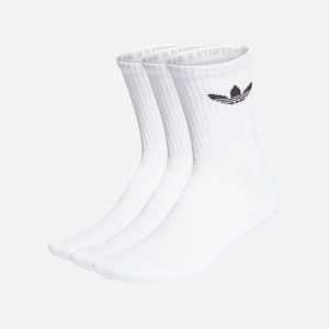 גרב אדידס לגברים Adidas Originals Cushioned Trefoil Mid-Cut Crew Socks 3-pack - לבן