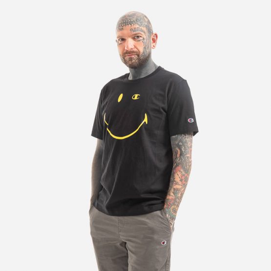 חולצת טי שירט צ'מפיון לגברים Champion x Smiley Crewneck T-Shirt - שחור