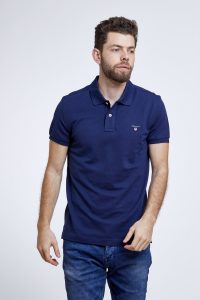 חולצת פולו גאנט לגברים GANT slim fit - כחול כהה
