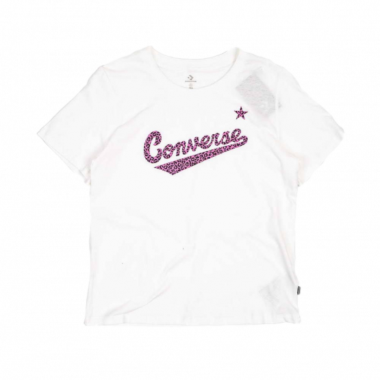 חולצת טי שירט קונברס לנשים Converse Script Logo Leopard - לבן