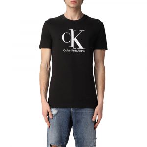 חולצת T קלווין קליין לגברים Calvin Klein Spliced Ck Center Chest Tee - שחור