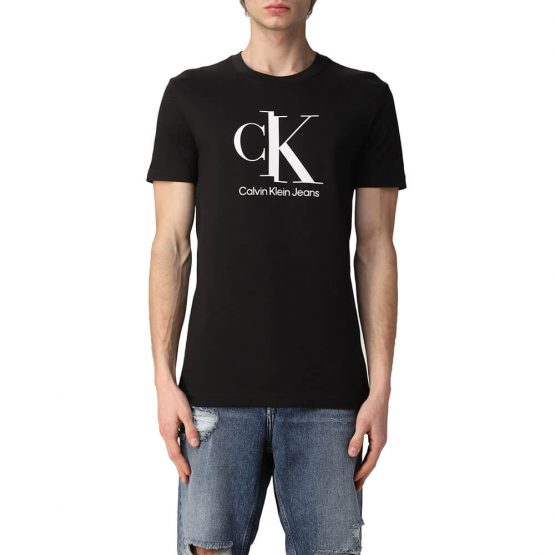 חולצת טי שירט קלווין קליין לגברים Calvin Klein Spliced Ck Center Chest Tee - שחור
