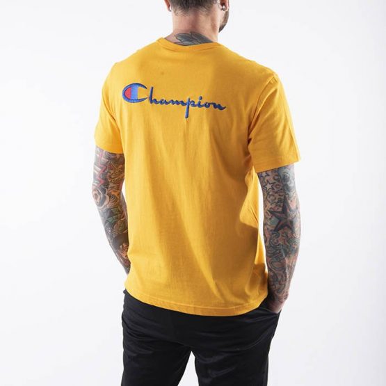 חולצת טי שירט צ'מפיון לגברים Champion Crewneck Small C Logo - חרדל