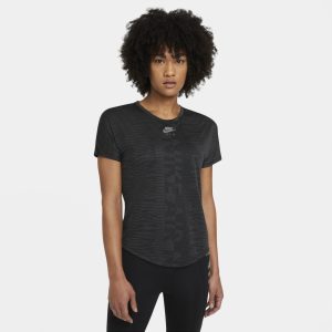 חולצת אימון נייק לנשים Nike AIR SHORT SLEEVE - שחור מבריק
