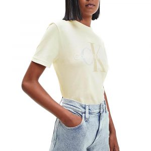 חולצת T קלווין קליין לנשים Calvin Klein Two Tone Monogram - צהוב בהיר