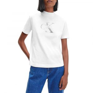 חולצת T קלווין קליין לנשים Calvin Klein Two Tone Monogram - לבן