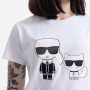 חולצת T קרל לגרפלד לנשים Karl Lagerfeld Ikonik Karl & Choupette T- Shirt - לבן