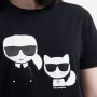 חולצת T קרל לגרפלד לנשים Karl Lagerfeld Ikonik Karl & Choupette T- Shirt - שחור