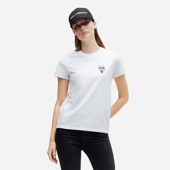 חולצת טי שירט קרל לגרפלד לנשים Karl Lagerfeld Ikonik Mini Karl Rs T-Shirt - לבן