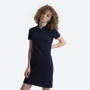 שמלה ארוכה לקוסט לנשים LACOSTE Piquu00e9 Polo Dress - כחול כהה