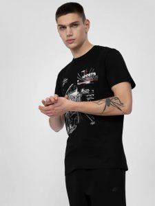 חולצת T פור אף לגברים 4F REGULAR T-SHIRT WITH PRINT - שחור