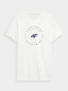 חולצת T פור אף לגברים 4F MEN'S ORGANIC COTTON REGULAR T-SHIRT - לבן