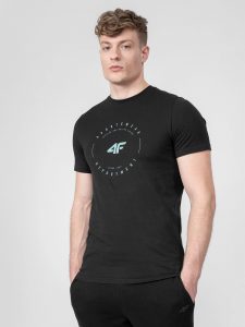 חולצת T פור אף לגברים 4F MEN'S ORGANIC COTTON REGULAR T-SHIRT - שחור