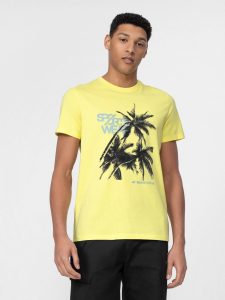 חולצת T פור אף לגברים 4F REGULAR T-SHIRT WITH PRINT - צהוב