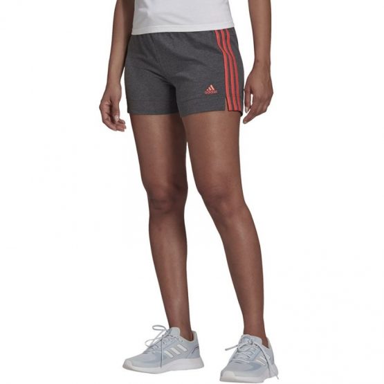 מכנס ספורט אדידס לנשים Adidas Essentials Slim 3 Stripes Shorts - אפור/ורוד