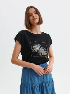 חולצת T טופ סיקרט לנשים TOP SECRET T-SHIRT SHORT SLEEVE - שחור הדפס