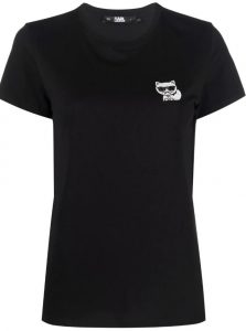 חולצת T קרל לגרפלד לנשים Karl Lagerfeld Ikonik Mini Choupette  - שחור