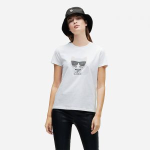 חולצת T קרל לגרפלד לנשים Karl Lagerfeld Ikonik Choupette RS T-Shirt - לבן