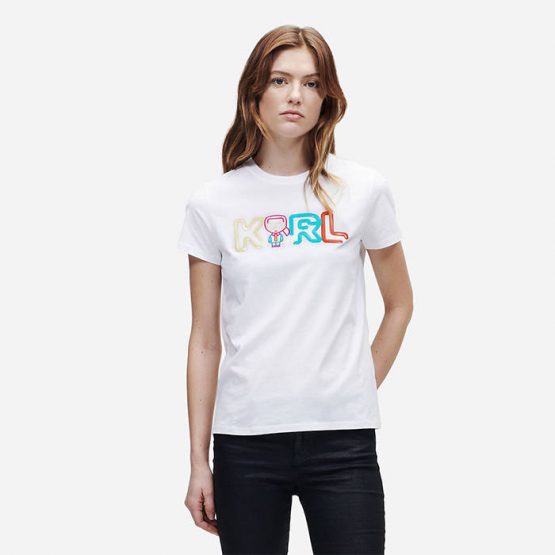 חולצת טי שירט קרל לגרפלד לנשים Karl Lagerfeld Jelly Mini Karl Logo T-Shirt - לבן