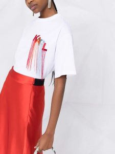 חולצת T קרל לגרפלד לנשים Karl Lagerfeld Fringle Logo T-Shirt - לבן/צבעוני
