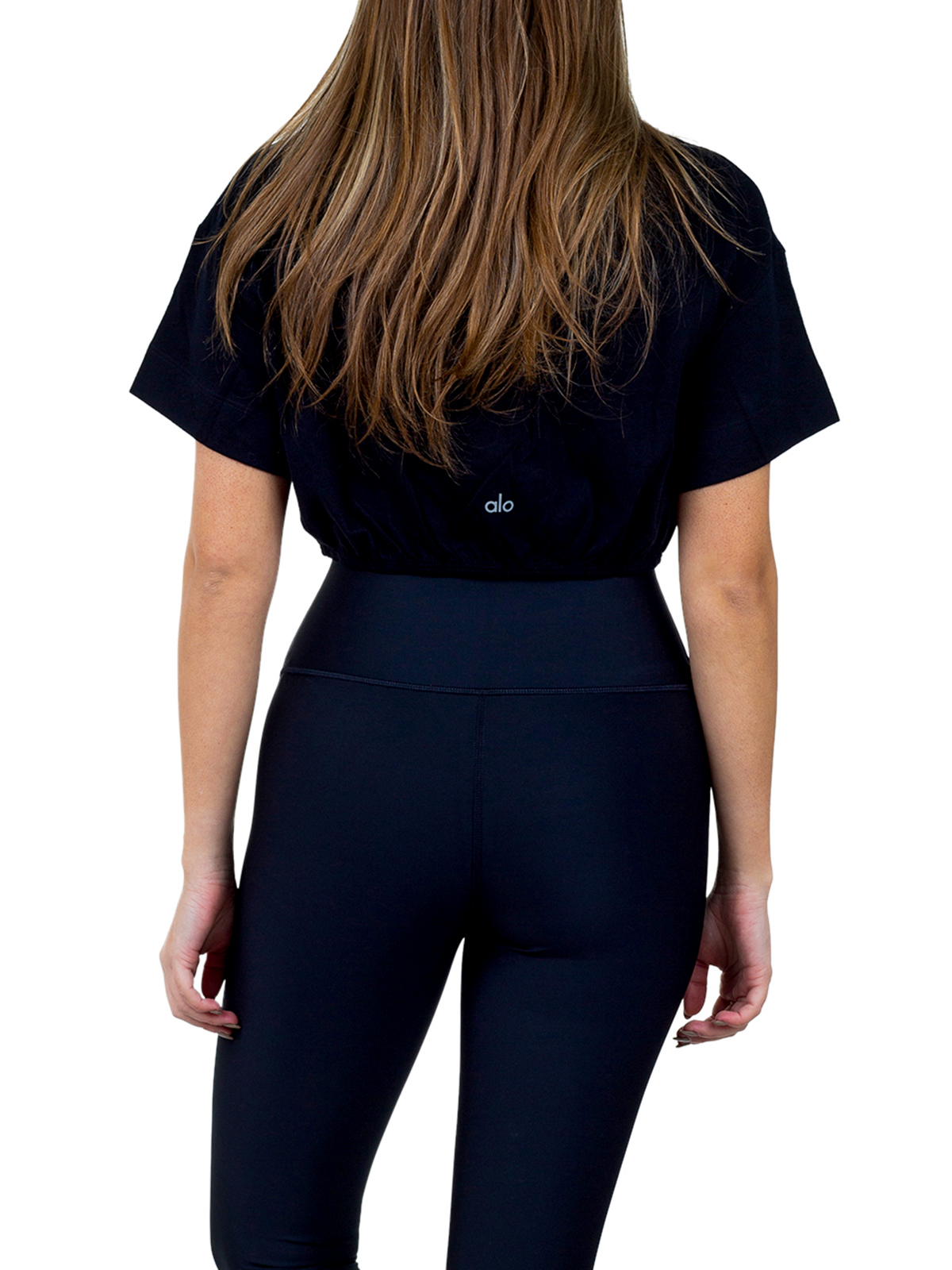 aloyoga Kick It Crop Tee　Black XS חולצת טי שירט אלו יוגה לנשים, Alo Yoga Kick It Crop Tee