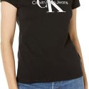 חולצת T קלווין קליין לנשים Calvin Klein Foil Monogram Logo Short Sleeve T-shirt - שחור