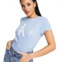 חולצת T קלווין קליין לנשים Calvin Klein Foil Monogram Logo Short Sleeve T-shirt - תכלת