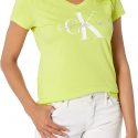 חולצת T קלווין קליין לנשים Calvin Klein Foil Monogram Logo Short Sleeve T-shirt - ירוק