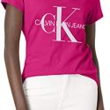 חולצת T קלווין קליין לנשים Calvin Klein Foil Monogram Logo Short Sleeve T-shirt - ורוד כהה