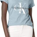 חולצת T קלווין קליין לנשים Calvin Klein Foil Monogram Logo Short Sleeve T-shirt - טורקיז