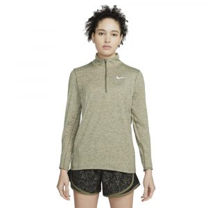 חולצת טי שירט ארוכות נייק לנשים Nike Elet Half Zip Running Top - ירוק זית