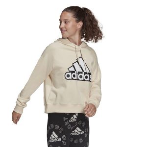 סווטשירט אדידס לנשים Adidas Outlined Logo Hoodie - בז'