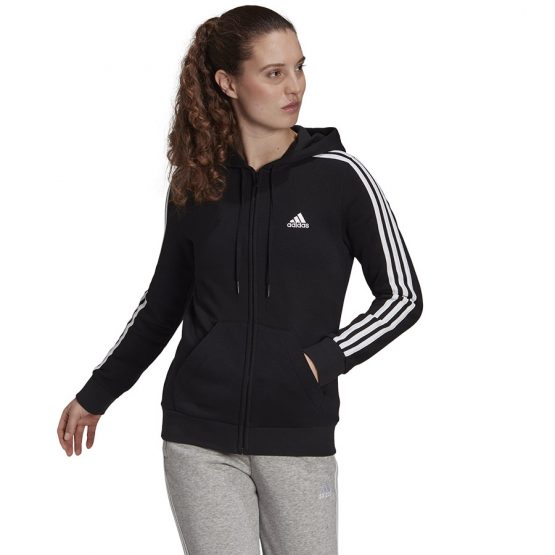 ג'קט ומעיל אדידס לנשים Adidas 3 Stripes Fl Fullzip Hoodie - שחור