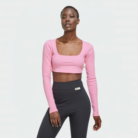 טופ וחולצת קרופ אדידס לנשים Adidas Studio Lounge Ribbed Cropped - ורוד