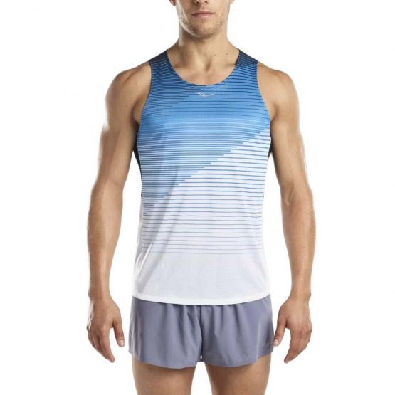 גופיה קצרה סאקוני לגברים Saucony HYDRALITE - לבן/תכלת