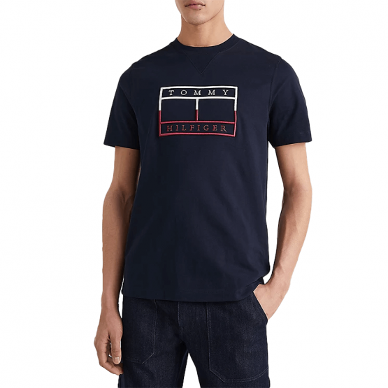 חולצת טי שירט טומי הילפיגר לגברים Tommy Hilfiger Outline Linear Flag Tee - כחול