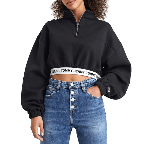 סווטשירט טומי הילפיגר לנשים Tommy Hilfiger Super Cropped Fit Logo Waistband - שחור