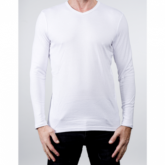 גופיה ארוכה DELTA לגברים DELTA CLASSIC FIT  V-neck shirts - לבן