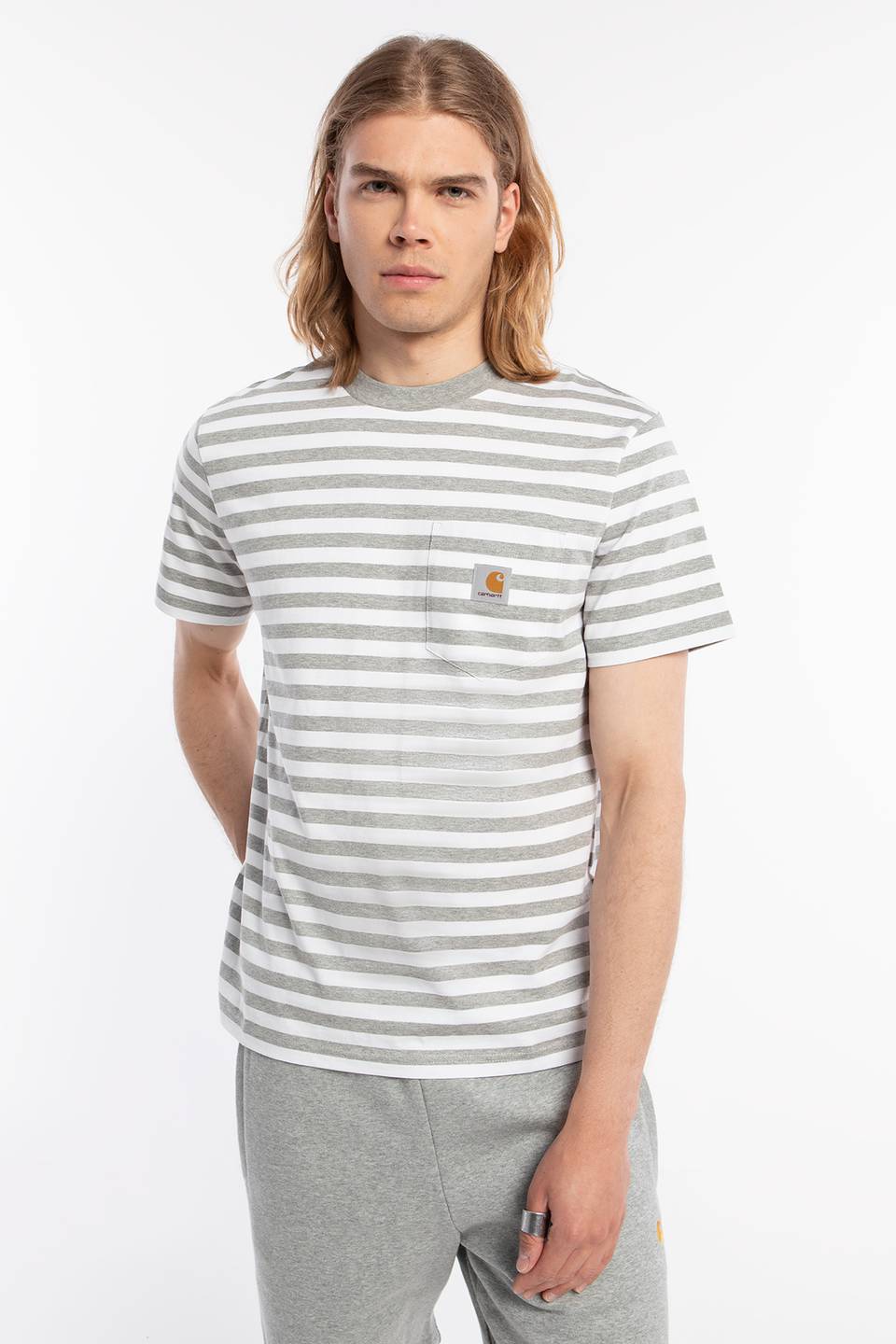 חולצת טי שירט קארהארט לגברים Carhartt WIP TEE with logo - לבן פסים