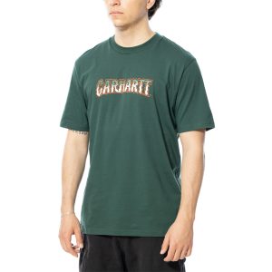 חולצת טי שירט קארהארט לגברים Carhartt WIP Wip Ss Slow Script - ירוק כהה