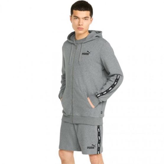 סווטשירט פומה לגברים PUMA ESS + Tape Full-Zip Hoodie - אפור