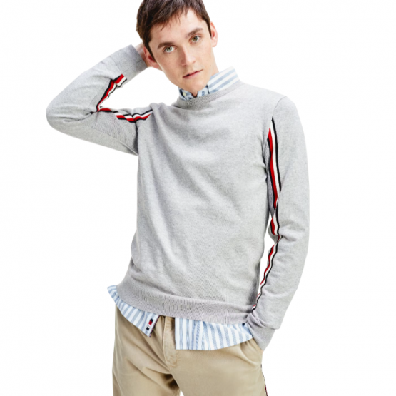 סווטשירט טומי הילפיגר לגברים Tommy Hilfiger Global Stripe Int - אפור