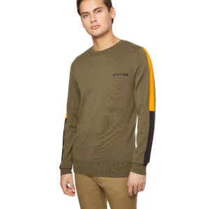 חולצת טי שירט ארוכות טומי הילפיגר לגברים Tommy Hilfiger Sleeve Colourblock - ירוק זית