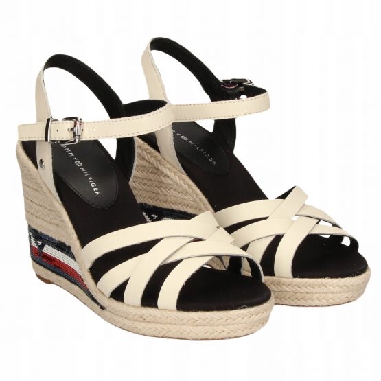 סנדלים טומי הילפיגר לנשים Tommy Hilfiger Tommy Sequins High Wedge Sandal - בז'