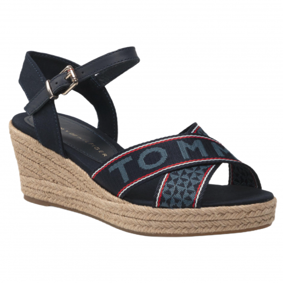 סנדלים טומי הילפיגר לנשים Tommy Hilfiger Webbing Low Wedge Sandal - כחול נייבי