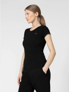 חולצת טי שירט פור אף לנשים 4F REGULAR PLAIN T-SHIRT - שחור