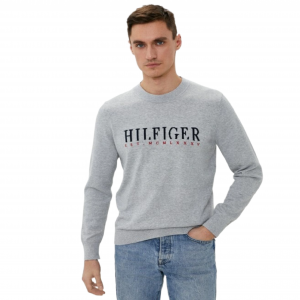 חולצת טי שירט ארוכות טומי הילפיגר לגברים Tommy Hilfiger Hilfiger Graphic C - אפור