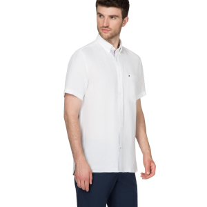 חולצה מכופתרת טומי הילפיגר לגברים Tommy Hilfiger Linen Shirt - לבן