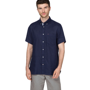 חולצה מכופתרת טומי הילפיגר לגברים Tommy Hilfiger Linen Shirt - כחול